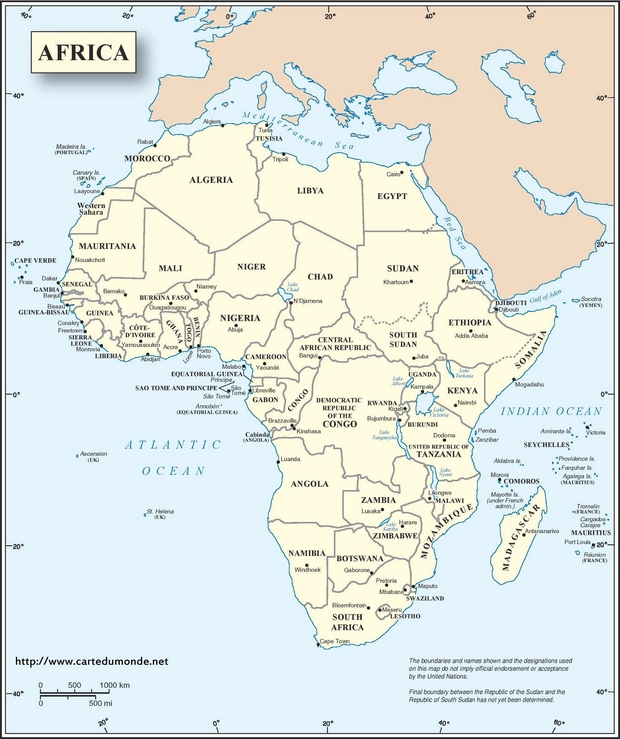 Inglés Mapa de África