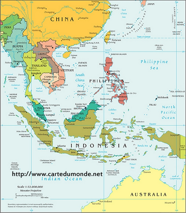 asie du sud est carte du monde