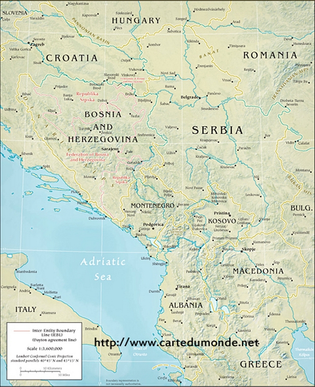 Carte Balkans centrales physiques