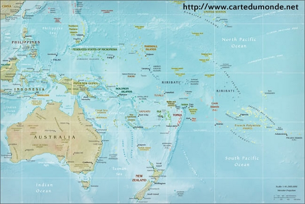 Mapa fizyczna Oceania