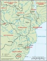 Mapa del sudeste de África, drenaje Inglés