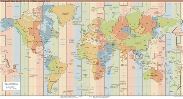 Kaart van de wereld standaard tijdzones