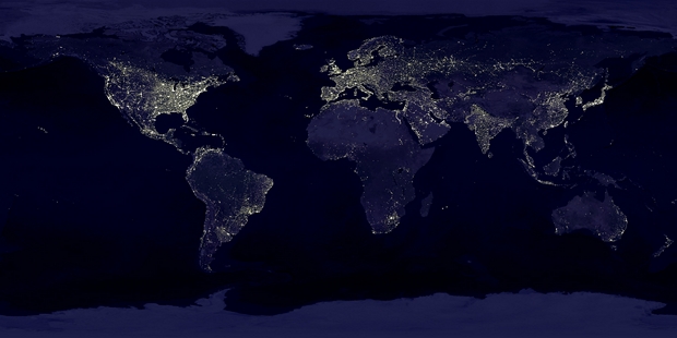 Luces del mapa del mundo de la noche