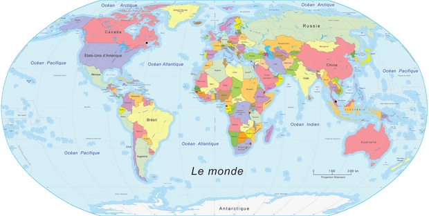 Carte du Monde - Mappemonde - Planisphère - Achat