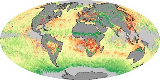 Mapa del mundo Aerosol Tamaño