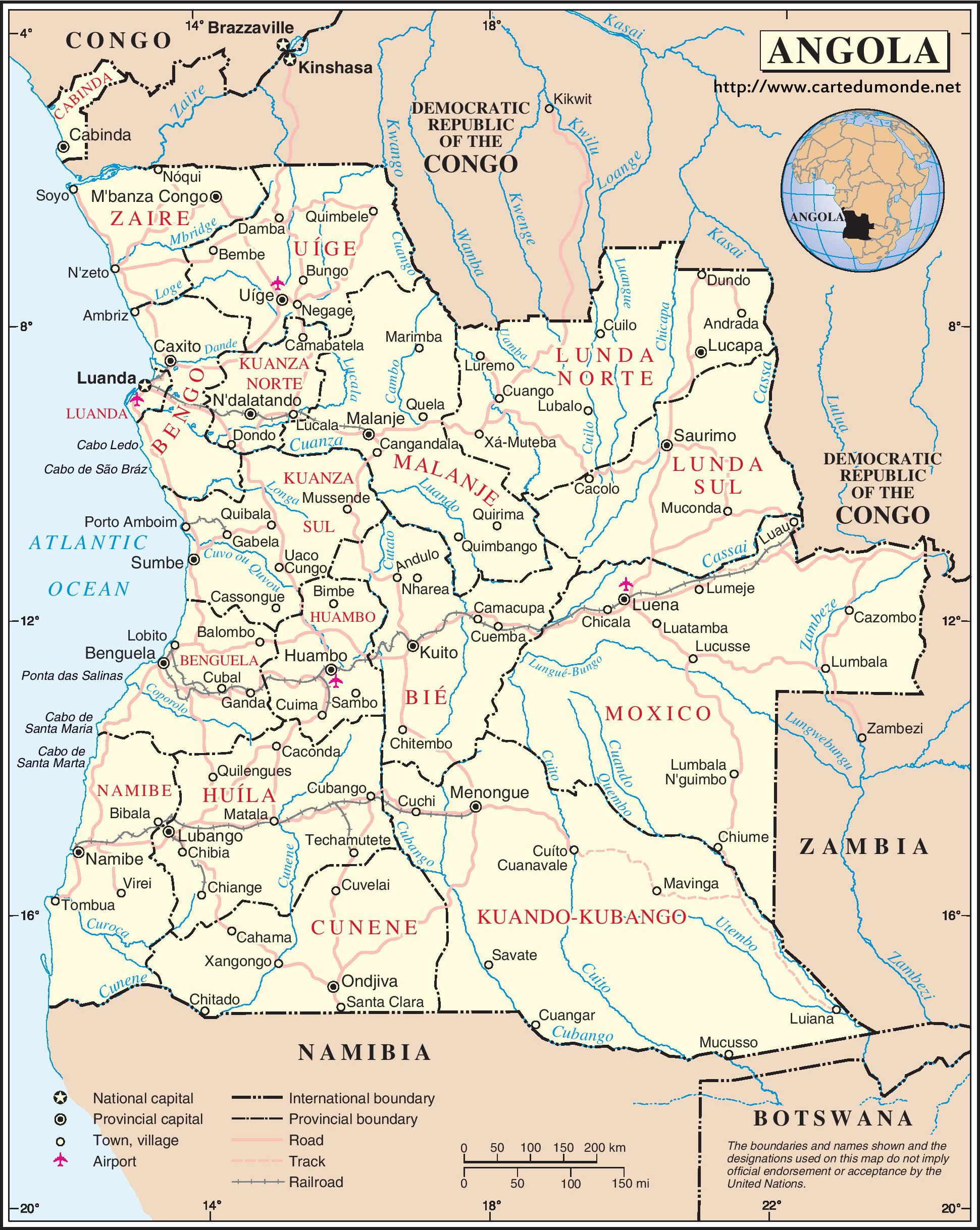 Map Angola, Country Map Angola