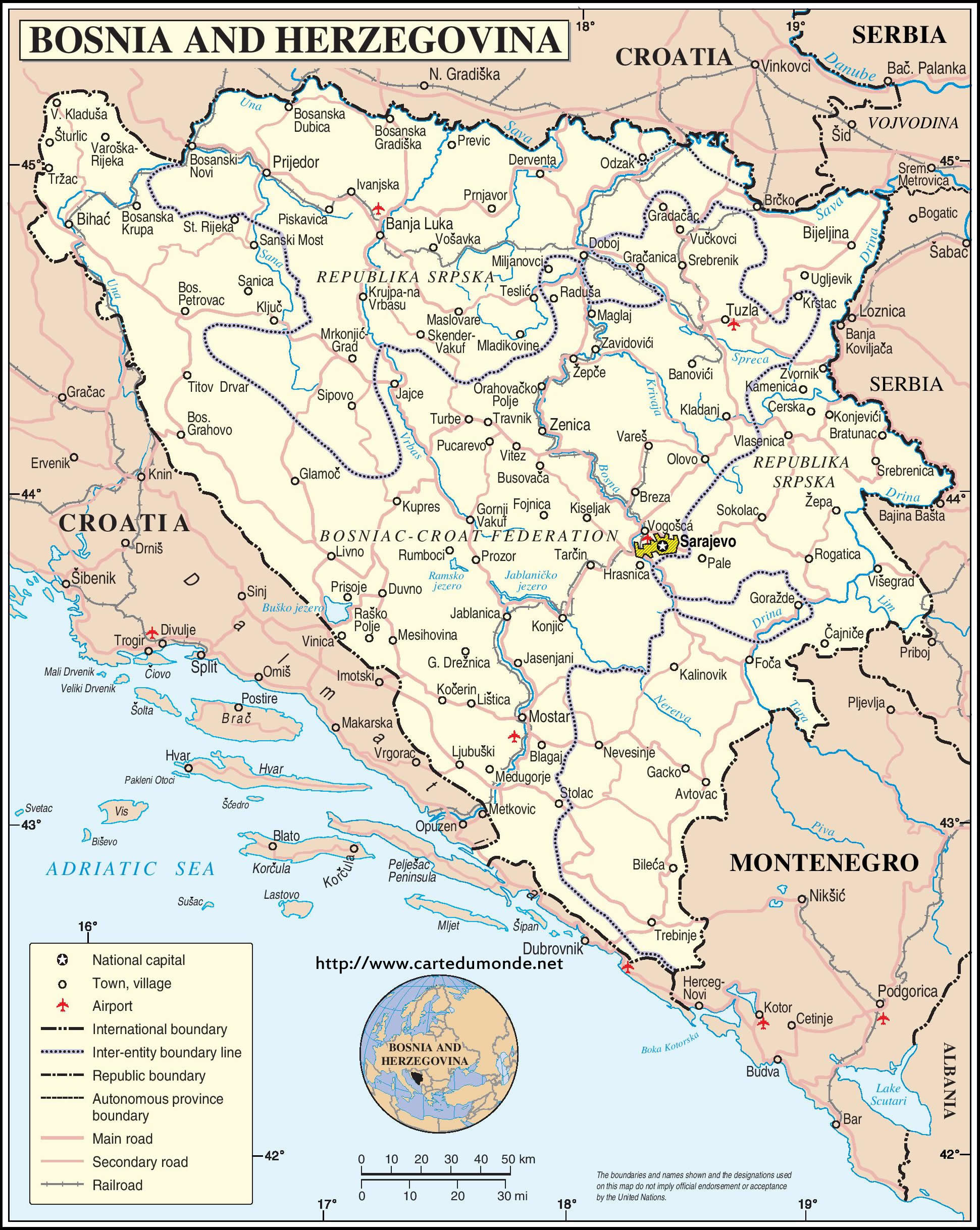 Grande carte Bosnie et Herzégovine