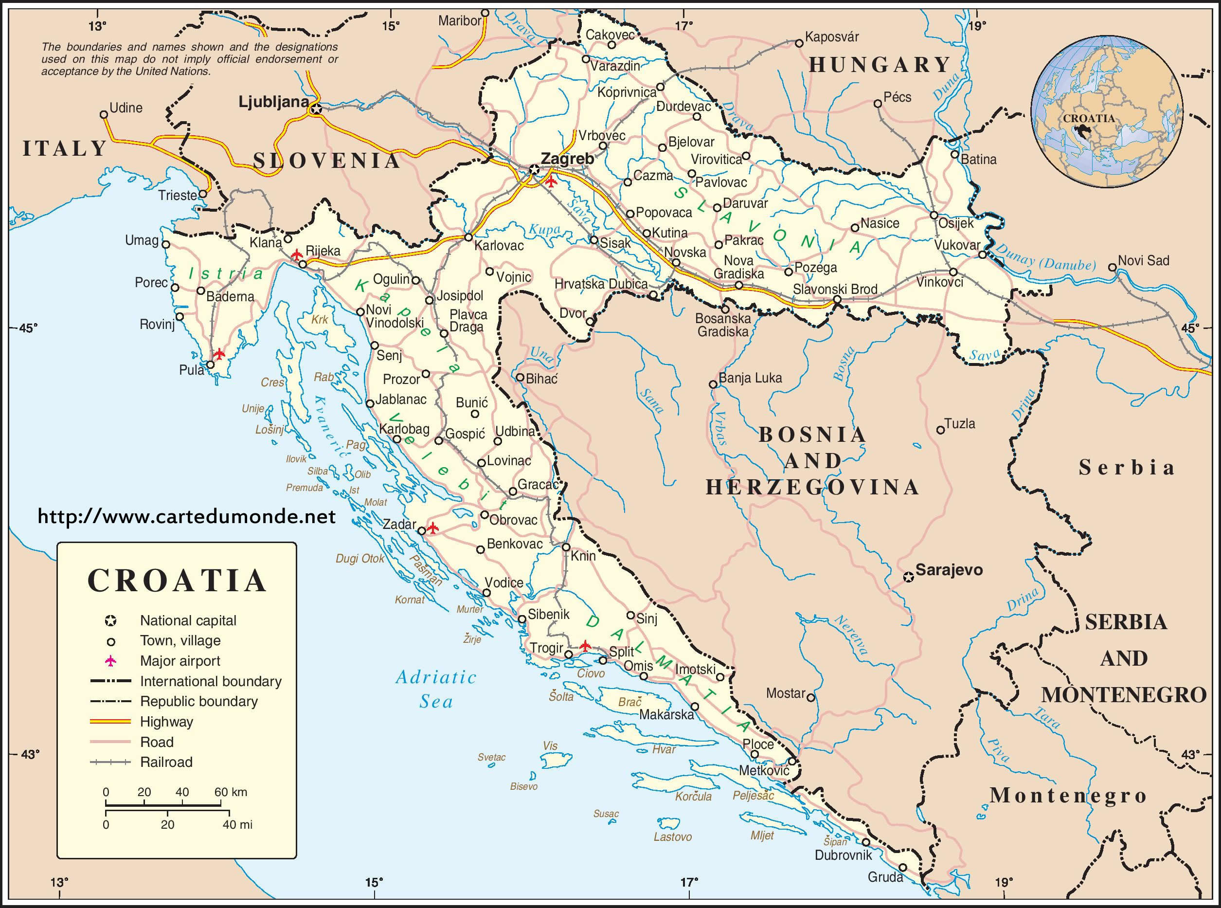 Carte Croatie - Voyages - Cartes