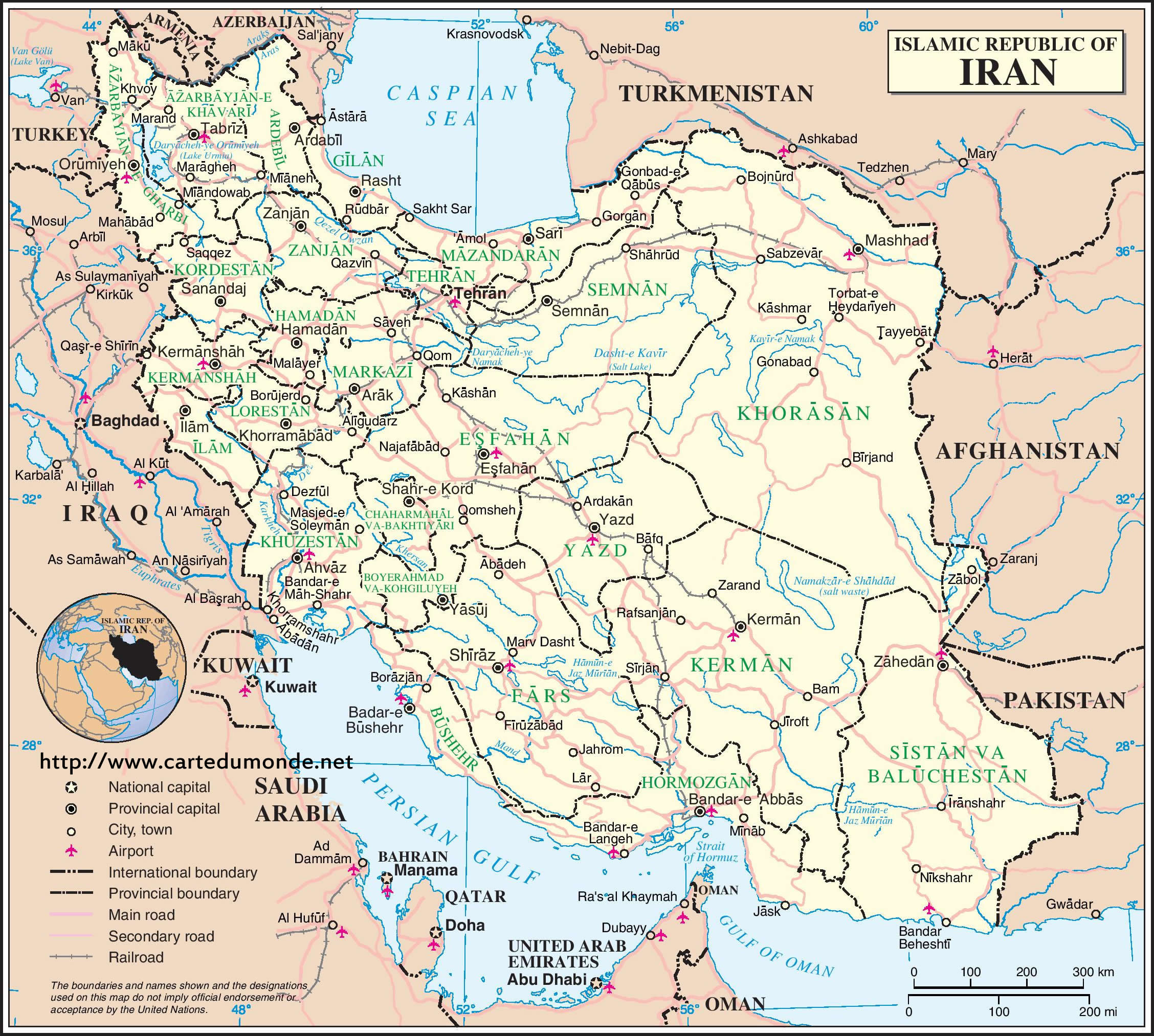 Larger map Iran on World Map