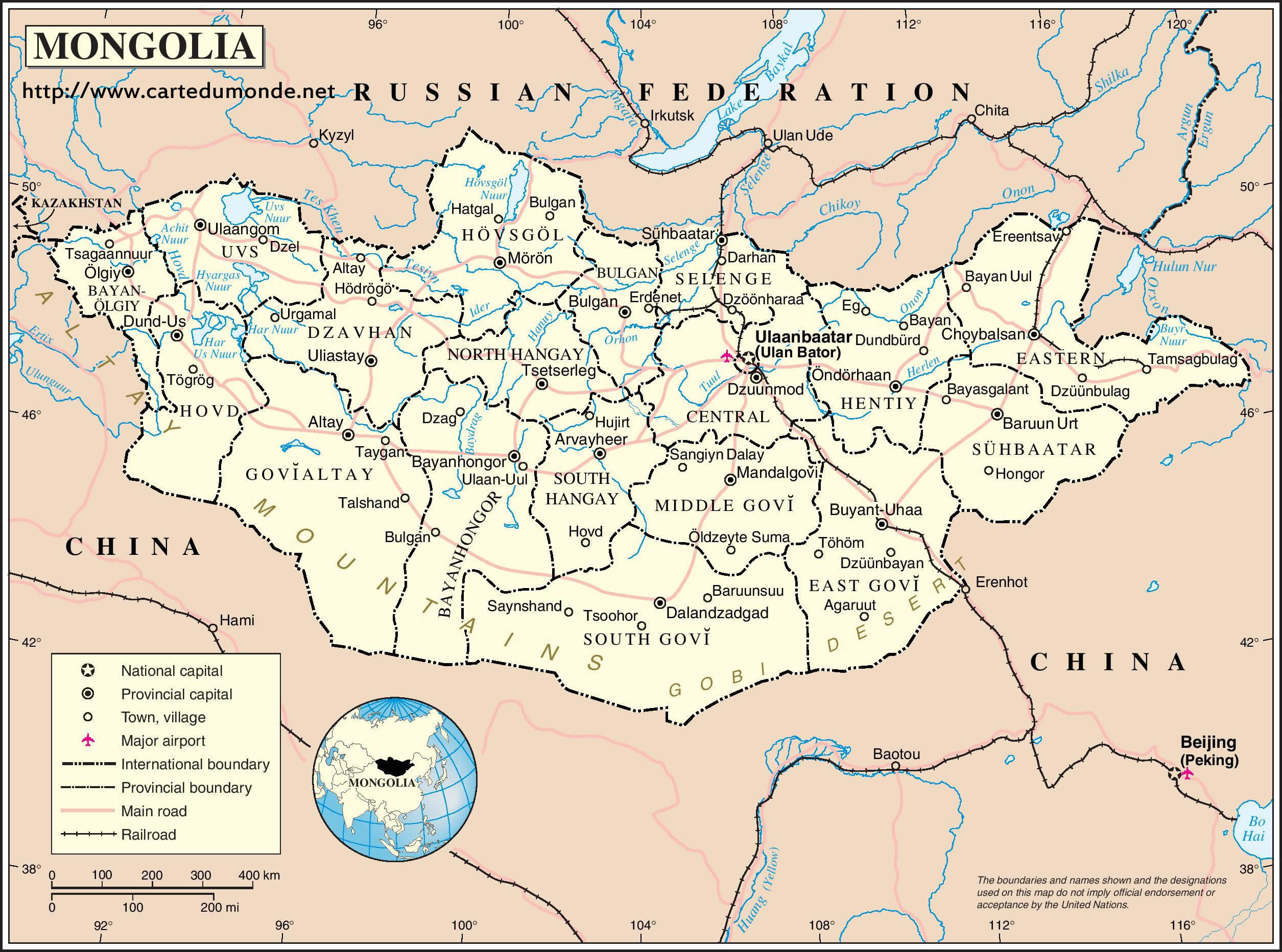 Karte vergrößern Mongolei auf Weltkarte