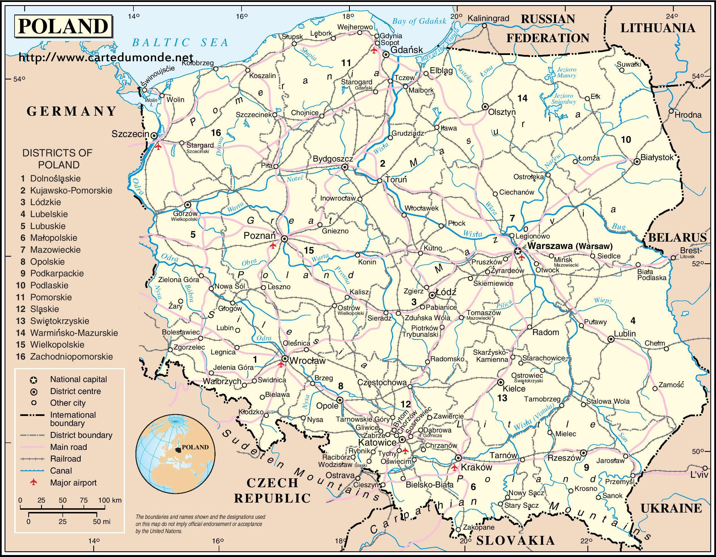 carte geographique de la pologne