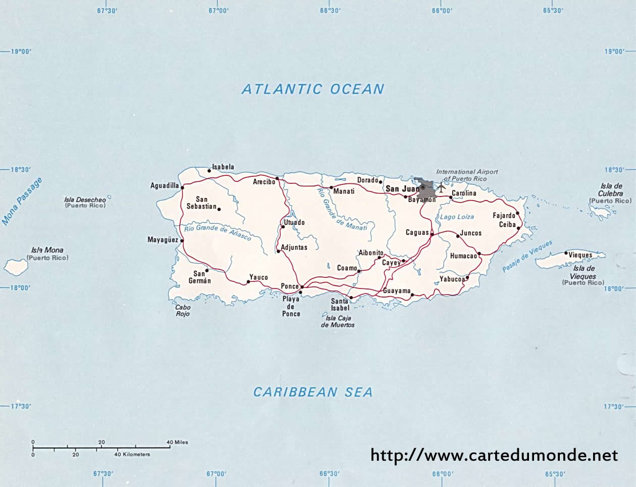 Favor rojo General Agrandar el mapa Puerto Rico en el mapa mundial