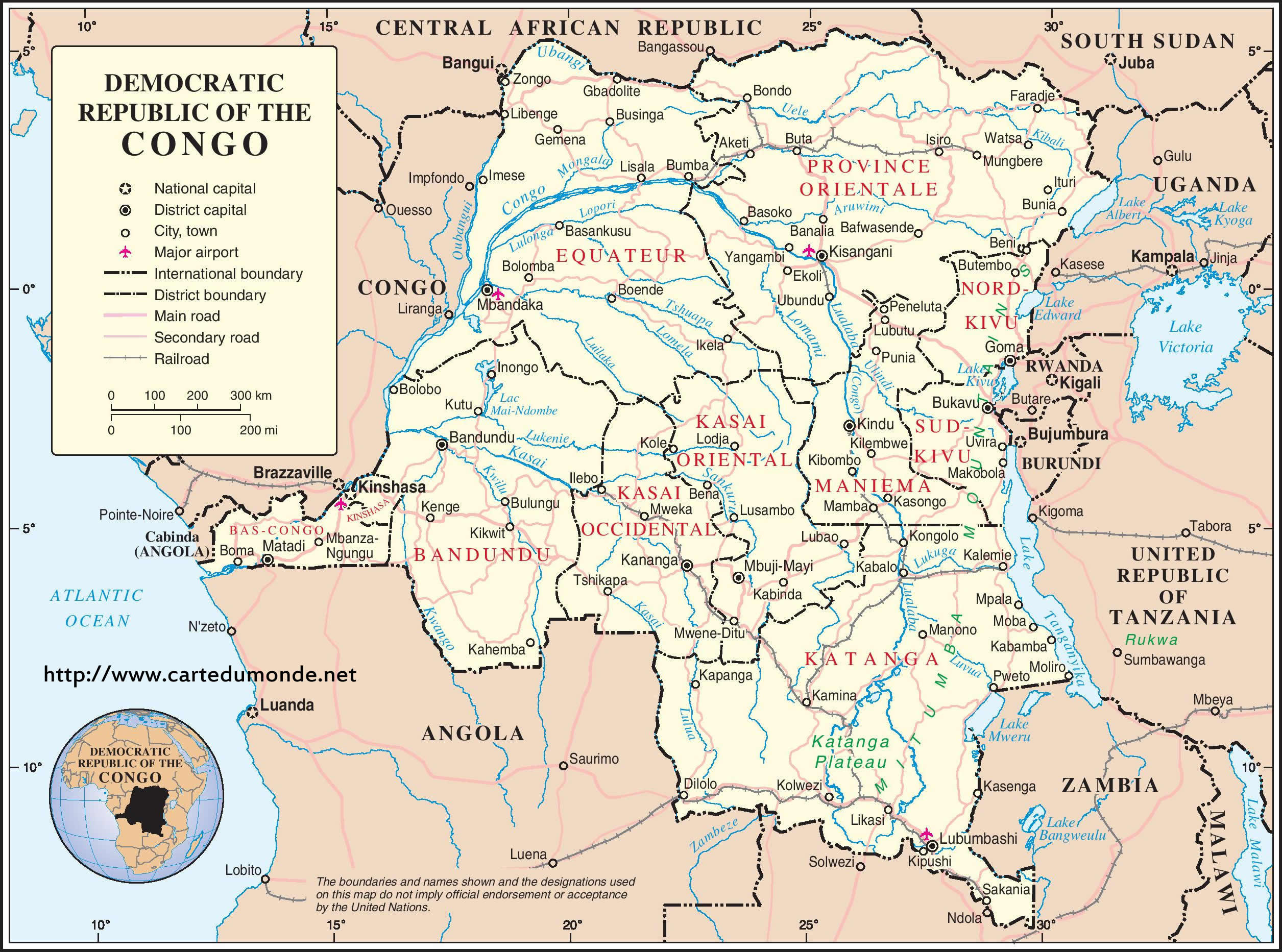 Larger map Democratic Republic of Congo on World Map