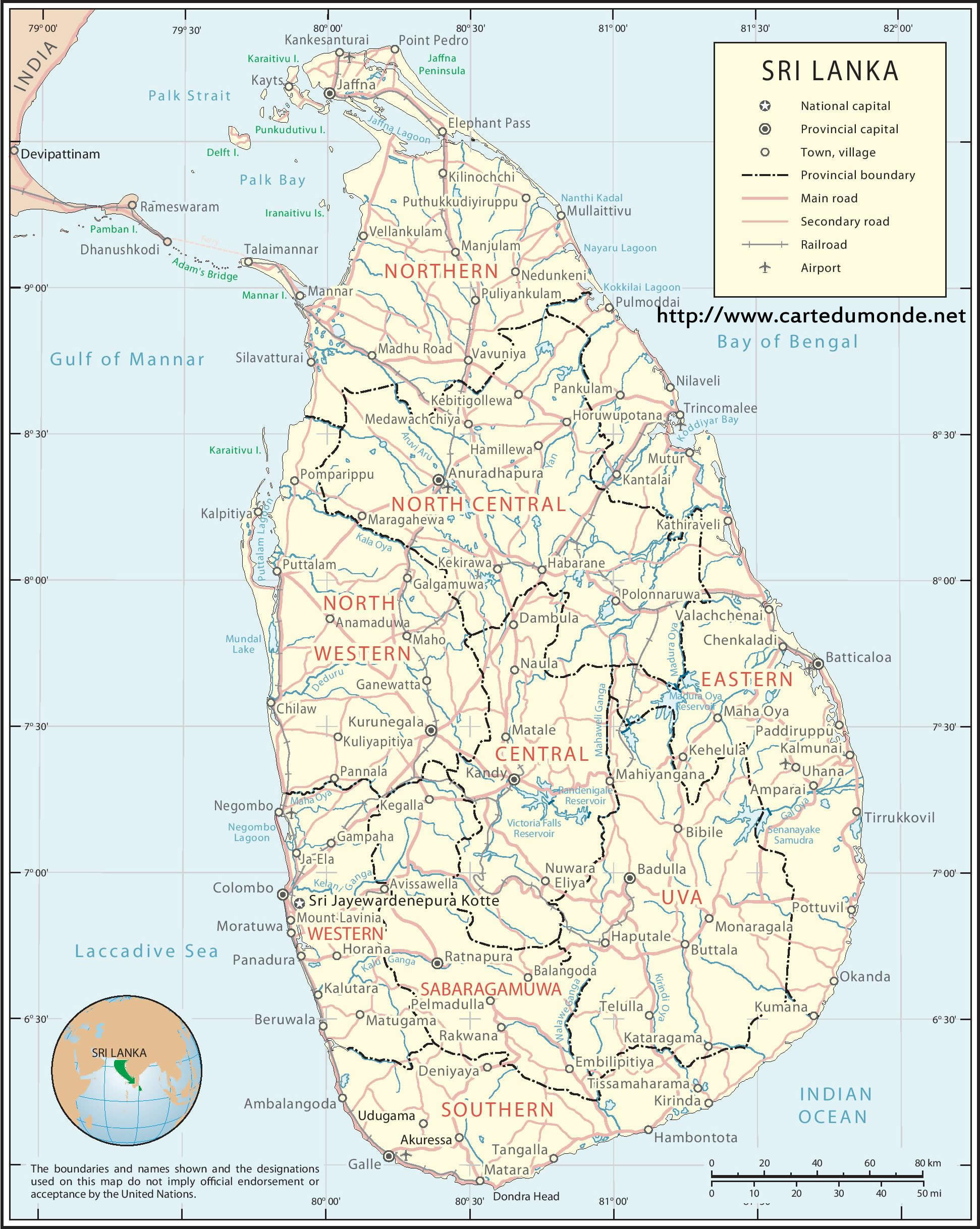 carte geographique du sri lanka