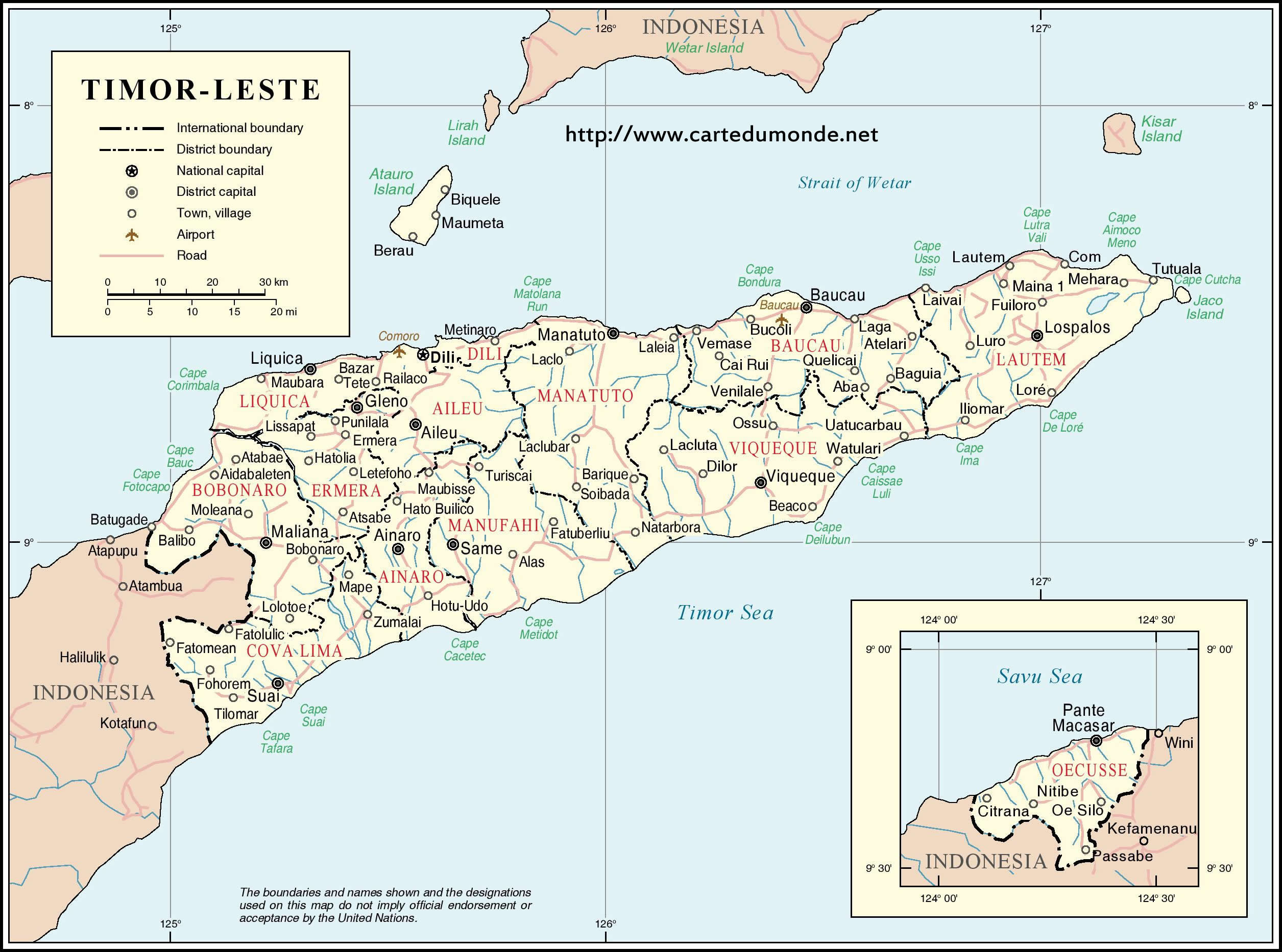 Grande carte Timor oriental