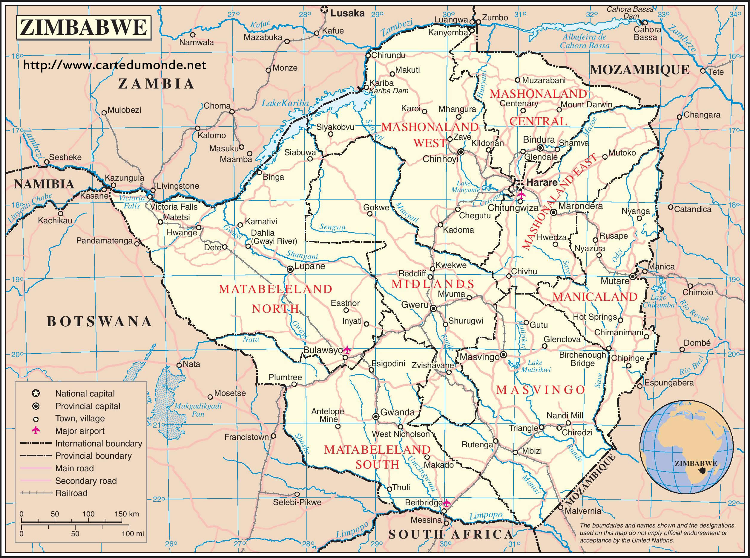 Grande carte Zimbabwe