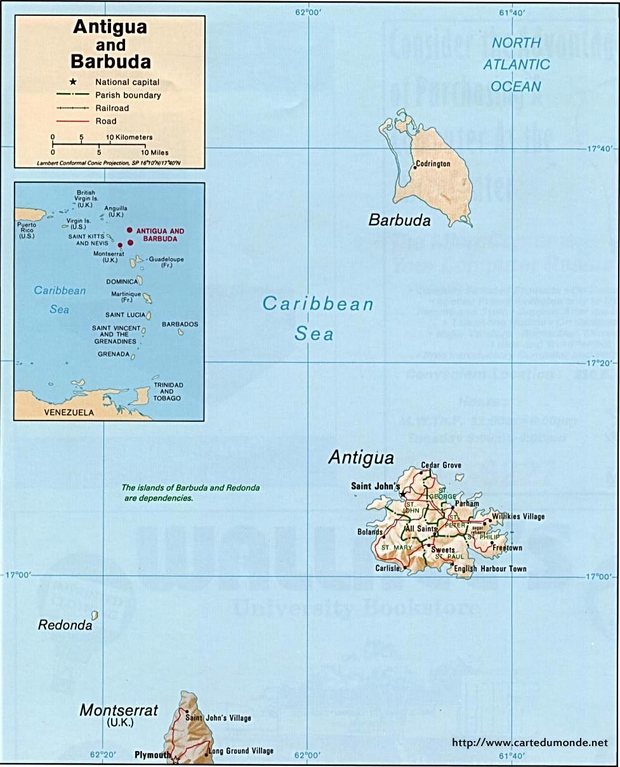 Kaart Antigua en Barbuda