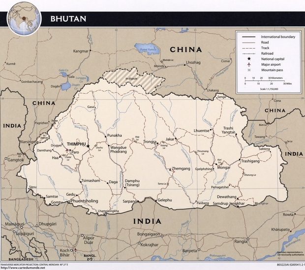 Mapa Bhutan