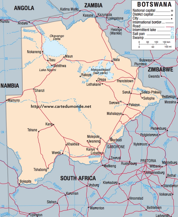 Karte vergrößern Botswana auf Weltkarte