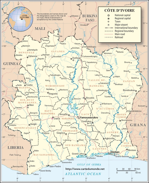 Karte Elfenbeinküste