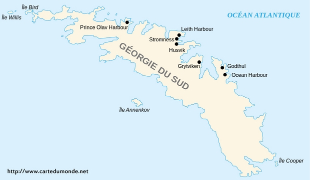 Carte Géorgie du Sud-et-les Îles Sandwich du Sud