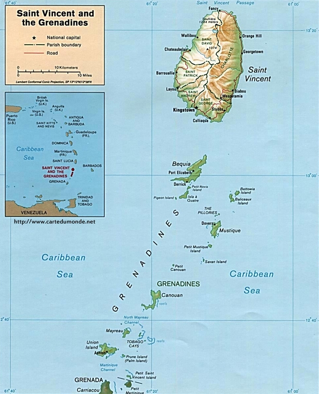 Carte Saint-Vincent-et-les-Grenadines