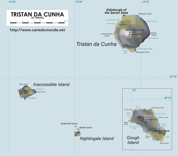 Map St. Helena Ascension and Tristan da Cunha