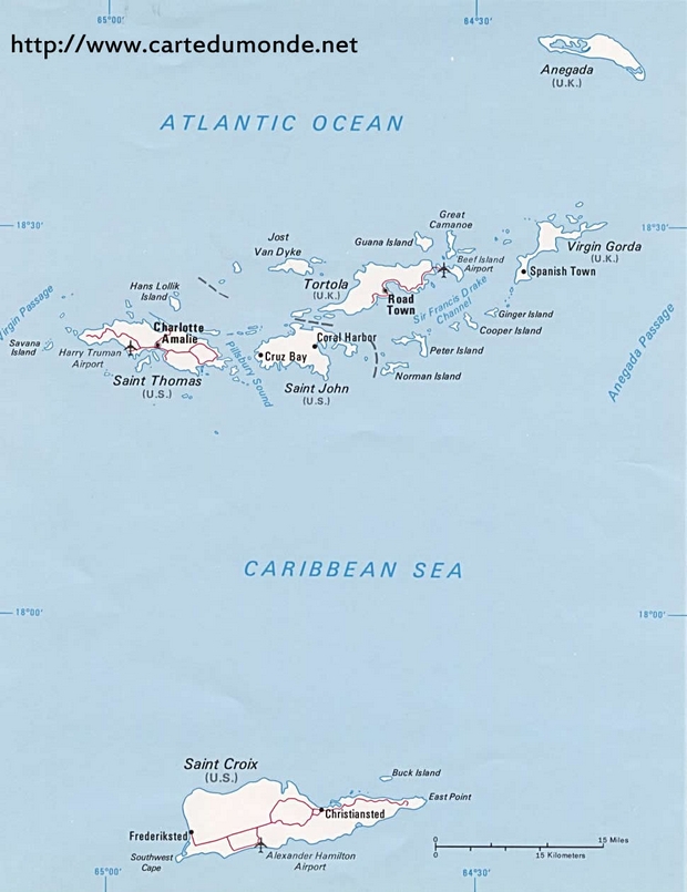 Carte Îles Vierges des États-Unis